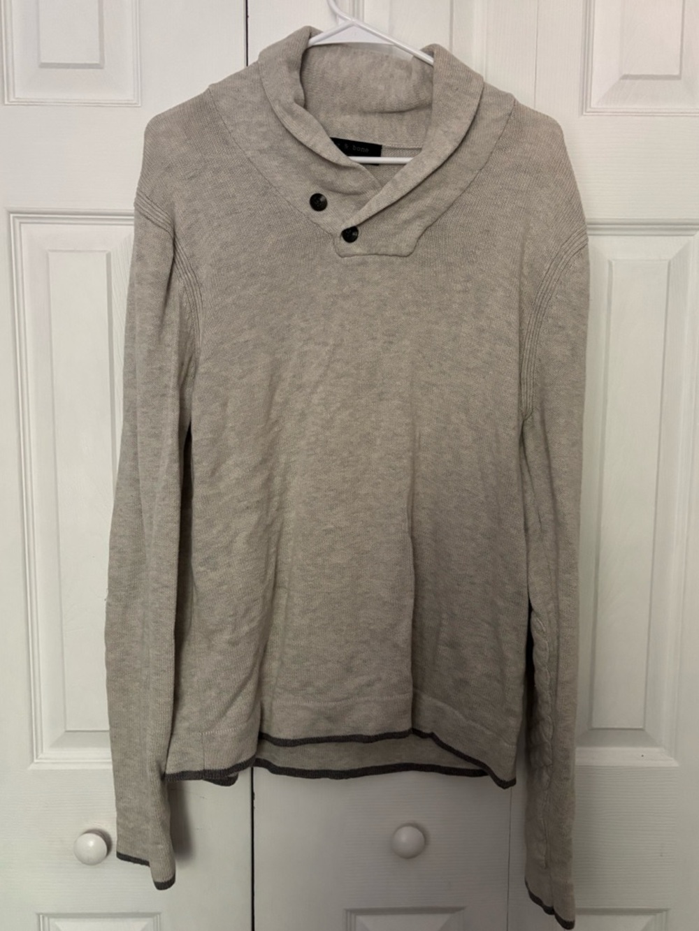 rag & bone Men's Shawl Collar Crewneck Sweater in Light Gray with Dark Trim